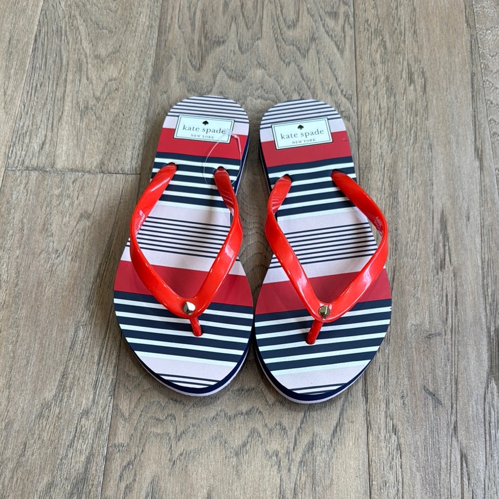 NWT Kate Spade Red and Black Striped Sandals Size 6